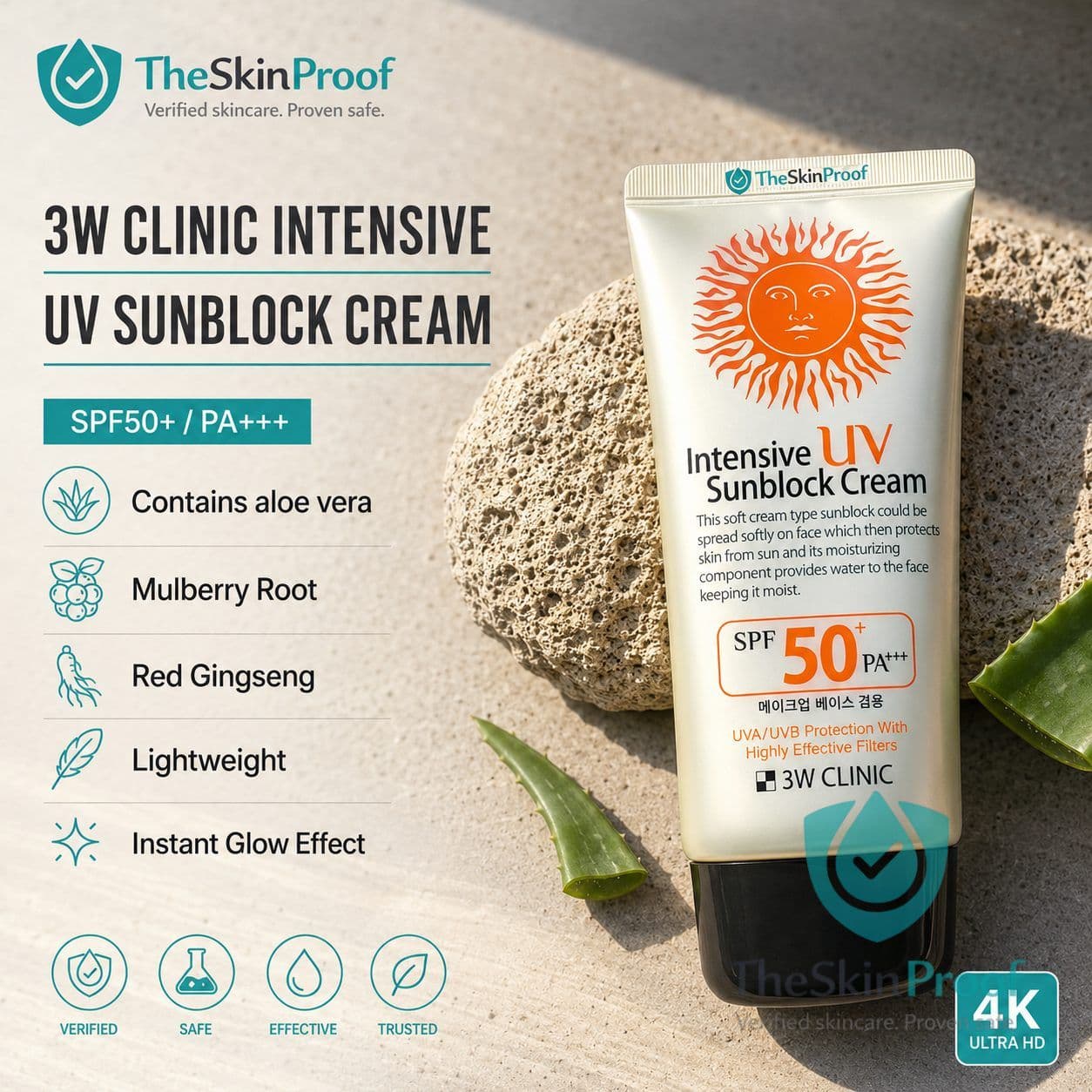 3W Clinic Intensive UV Sunblock Cream SPF50+ Pa+++