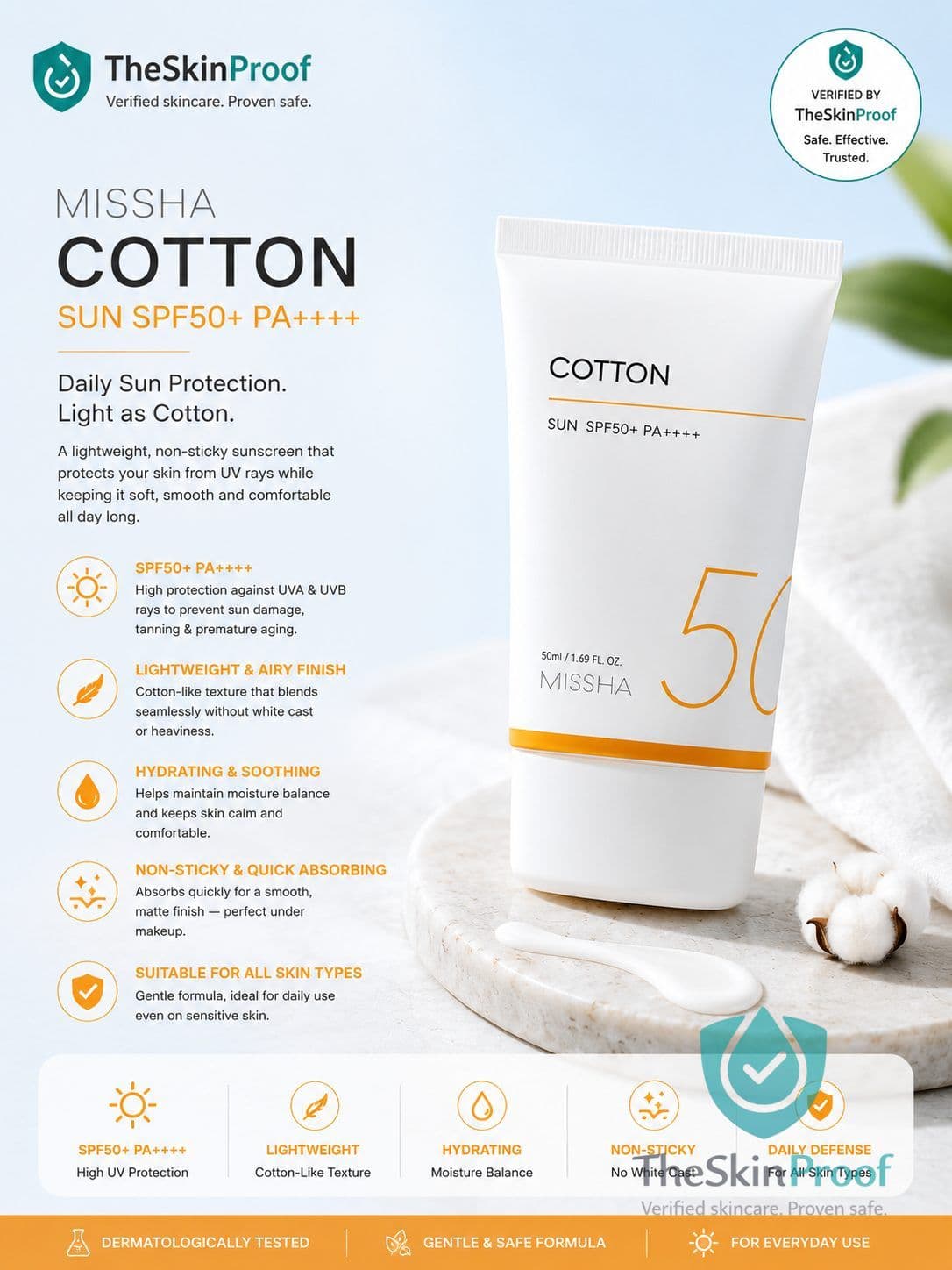 Missha All Around Safe Block Cotton Sun SPF50+ PA++++