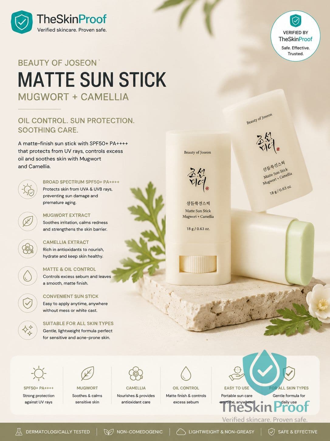 Beauty of Joseon Matte Sun Stick Mugwort + Camellia SPF50+ PA++++
