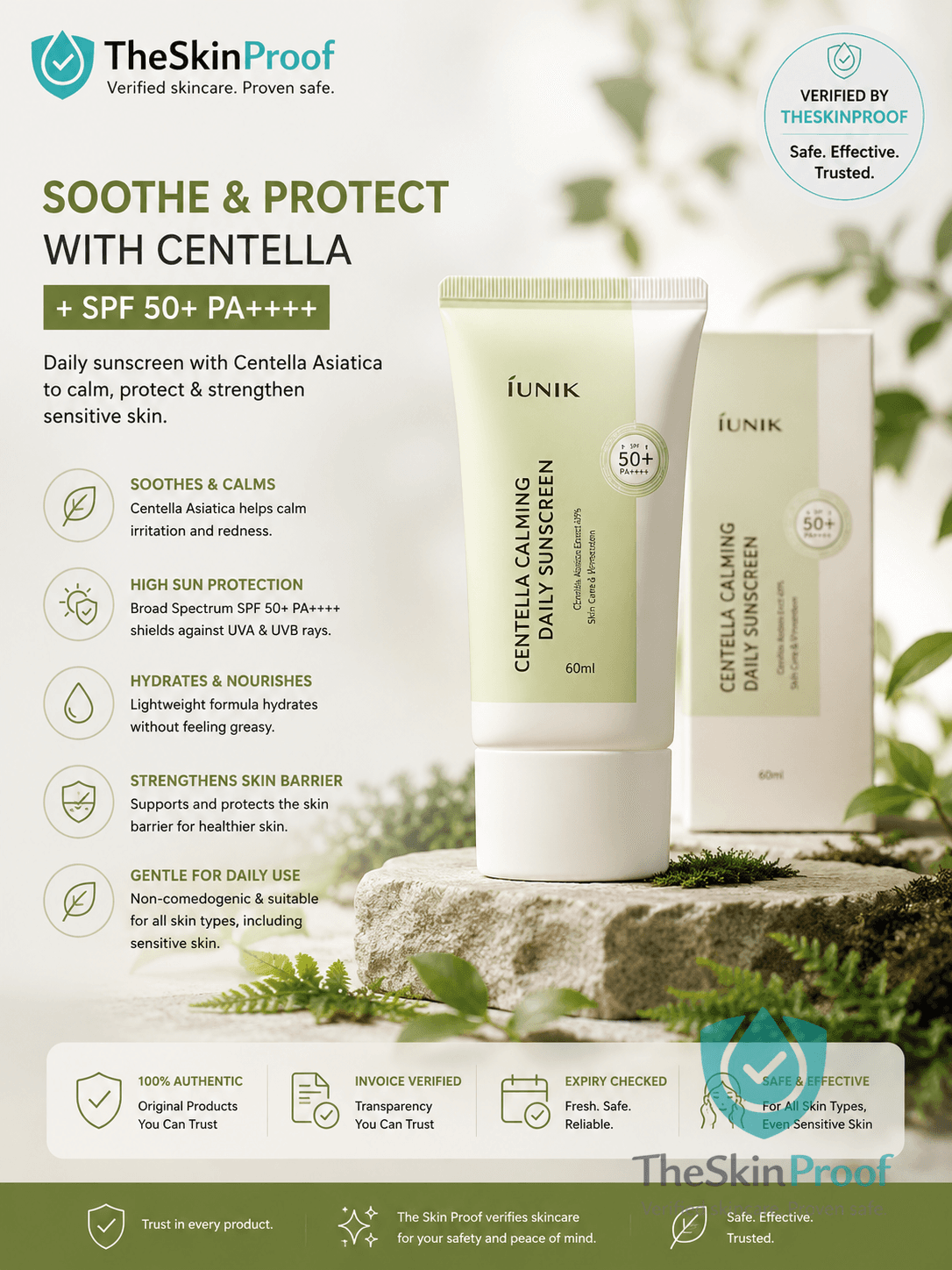IUNIK Centella Calming Daily Sunscreen SPF50+