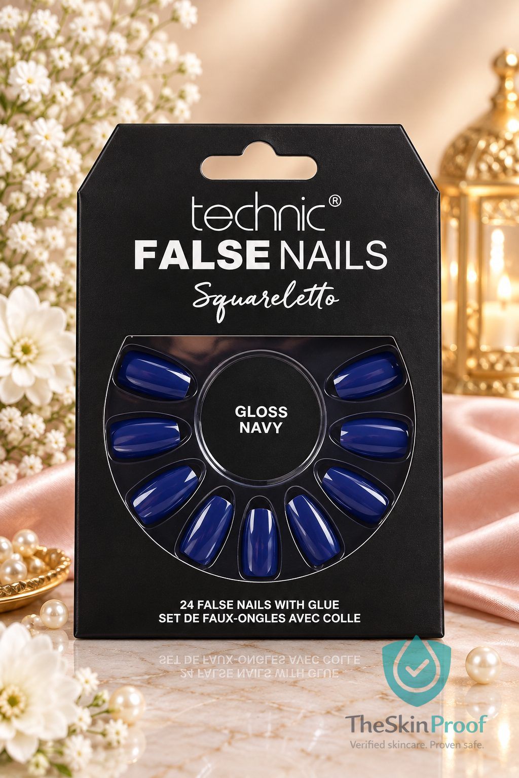 TECHNIC Technic Squareletto 24 False Nails With Glue - Gloss Navy