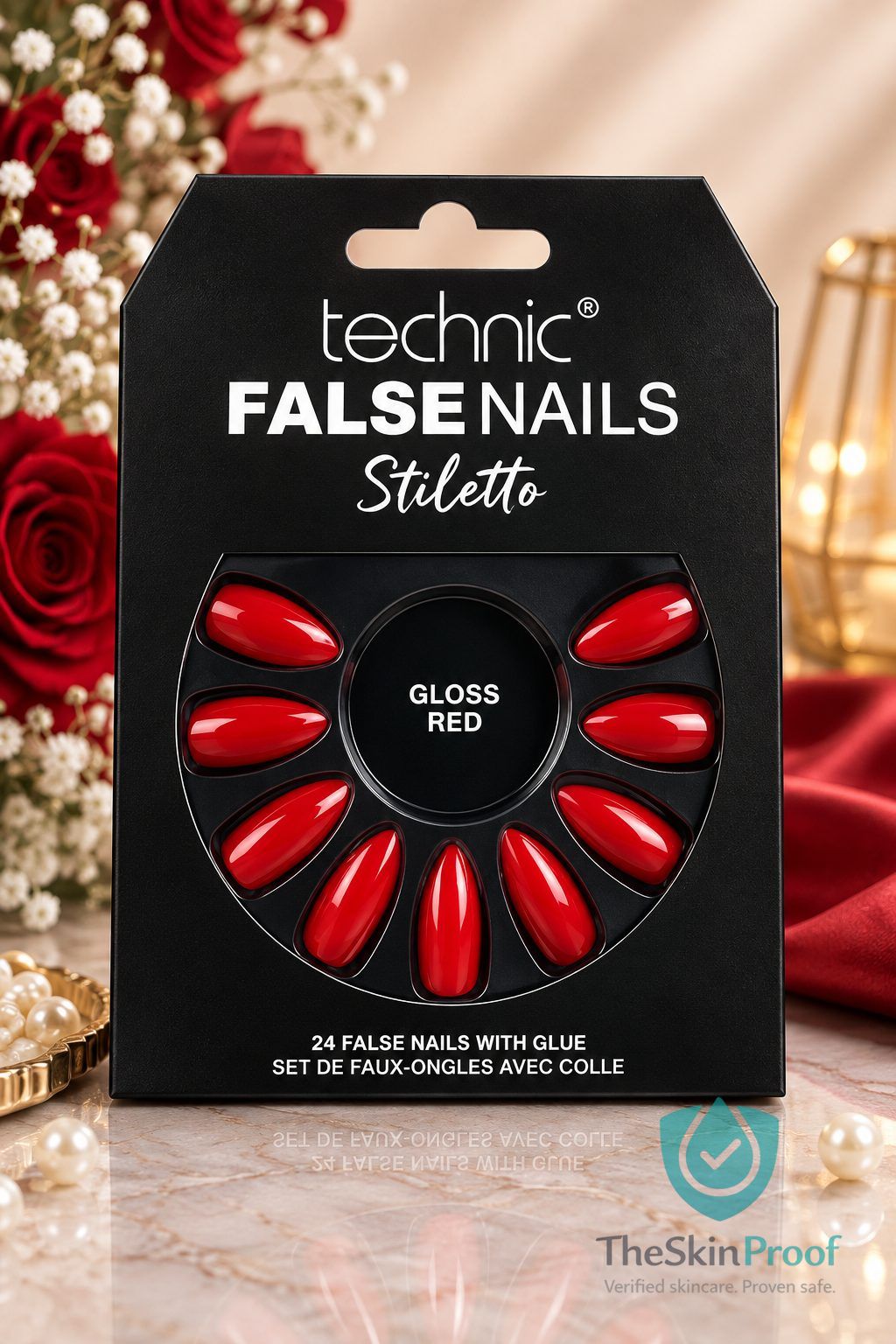 EVERLY Technic Stiletto 24 False Nails With Glue - Gloss Red